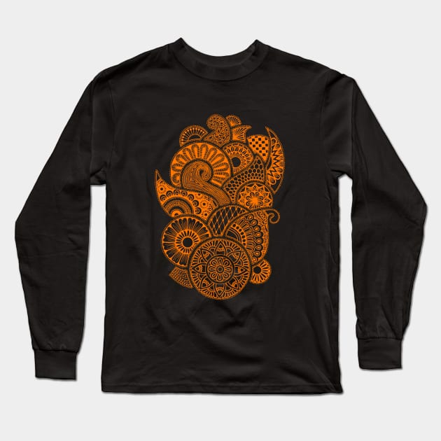 Abstract Mandala design (orange on black) Long Sleeve T-Shirt by calenbundalas